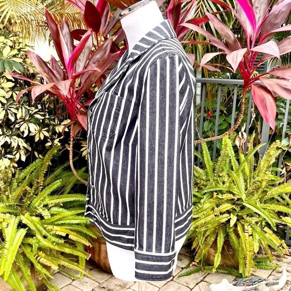 Lauren Ralph Lauren White Stripe Dark Denim Jacket - Picture 6 of 11